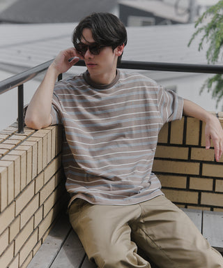 【予約商品】Over Multi Border Half Sleeve Tee