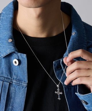 Heavy CHROME Cross Charm Necklace Silver925 KUN