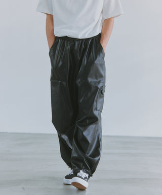PU Cargo Trousers Wide Silhouette
