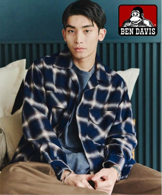 【BEN DAVIS】別注Ombre Check Open Collar Work Shirt【予約商品】