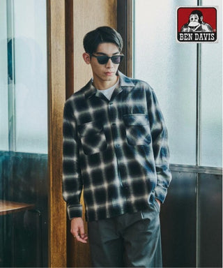 【BEN DAVIS】別注Ombre Check Open Collar Work Shirt【予約商品】