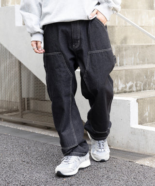 VINTAGE WASHED Recycled Denim DOUBLE KNEE WORK PANTS