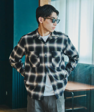 【BEN DAVIS】別注Ombre Check Open Collar Work Shirt【予約商品】