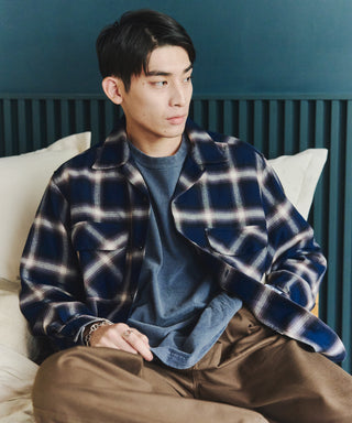 【BEN DAVIS】別注Ombre Check Open Collar Work Shirt【予約商品】