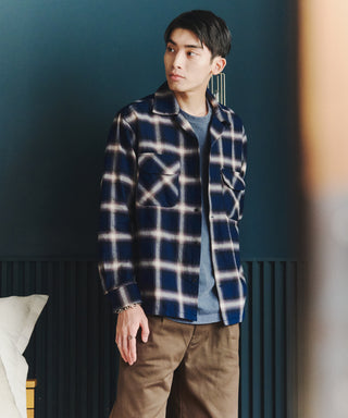 【BEN DAVIS】別注Ombre Check Open Collar Work Shirt【予約商品】