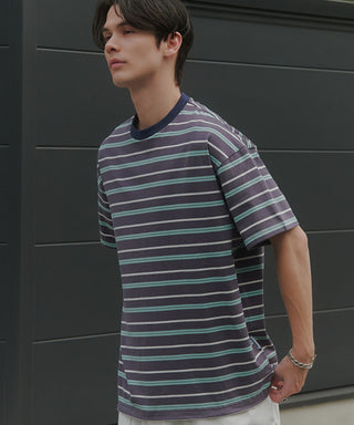 【予約商品】Over Multi Border Half Sleeve Tee