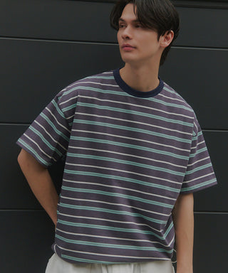 【予約商品】Over Multi Border Half Sleeve Tee