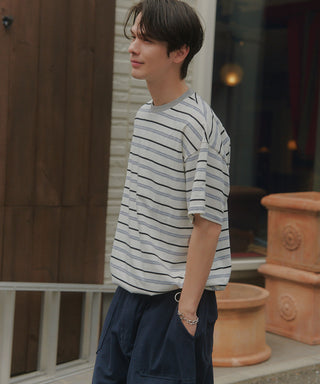 【予約商品】Over Multi Border Half Sleeve Tee