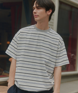 【予約商品】Over Multi Border Half Sleeve Tee